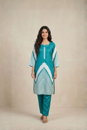 Bright Rama Glass Satin kurti with pant set