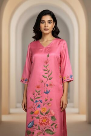 Pink Floral Smooth Glass Satin Daily Wear Set