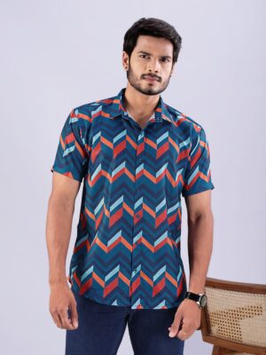 Multi-Color Chevron Linen Blend Casual Shirt for Men