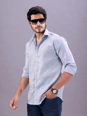 Premium Icy Blue Full Sleeve Casual Shirt – Men's Smart Casual Linen Blend