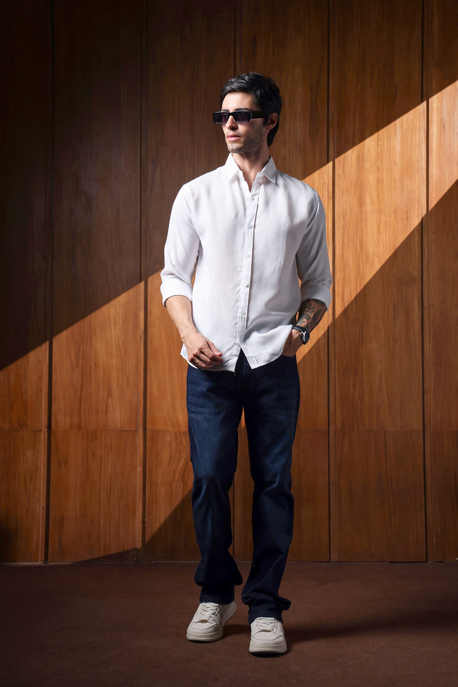 Premium White Textured Linen Blend Full Sleeve Casual Shirt for Mens - Image 3