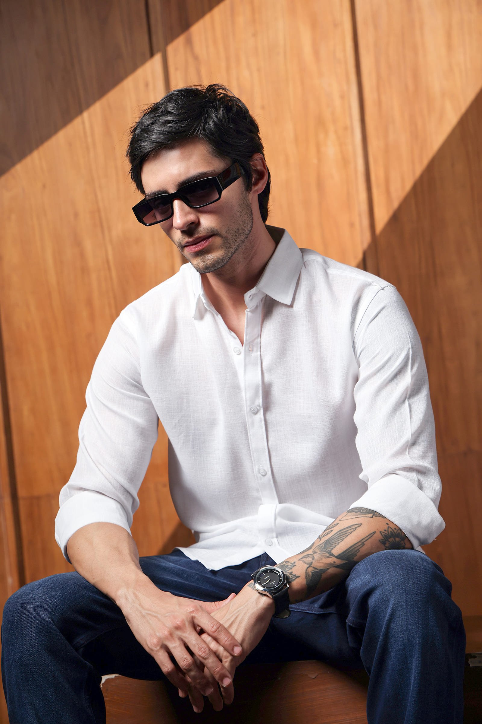 Premium White Textured Linen Blend Full Sleeve Casual Shirt for Mens - Image 5