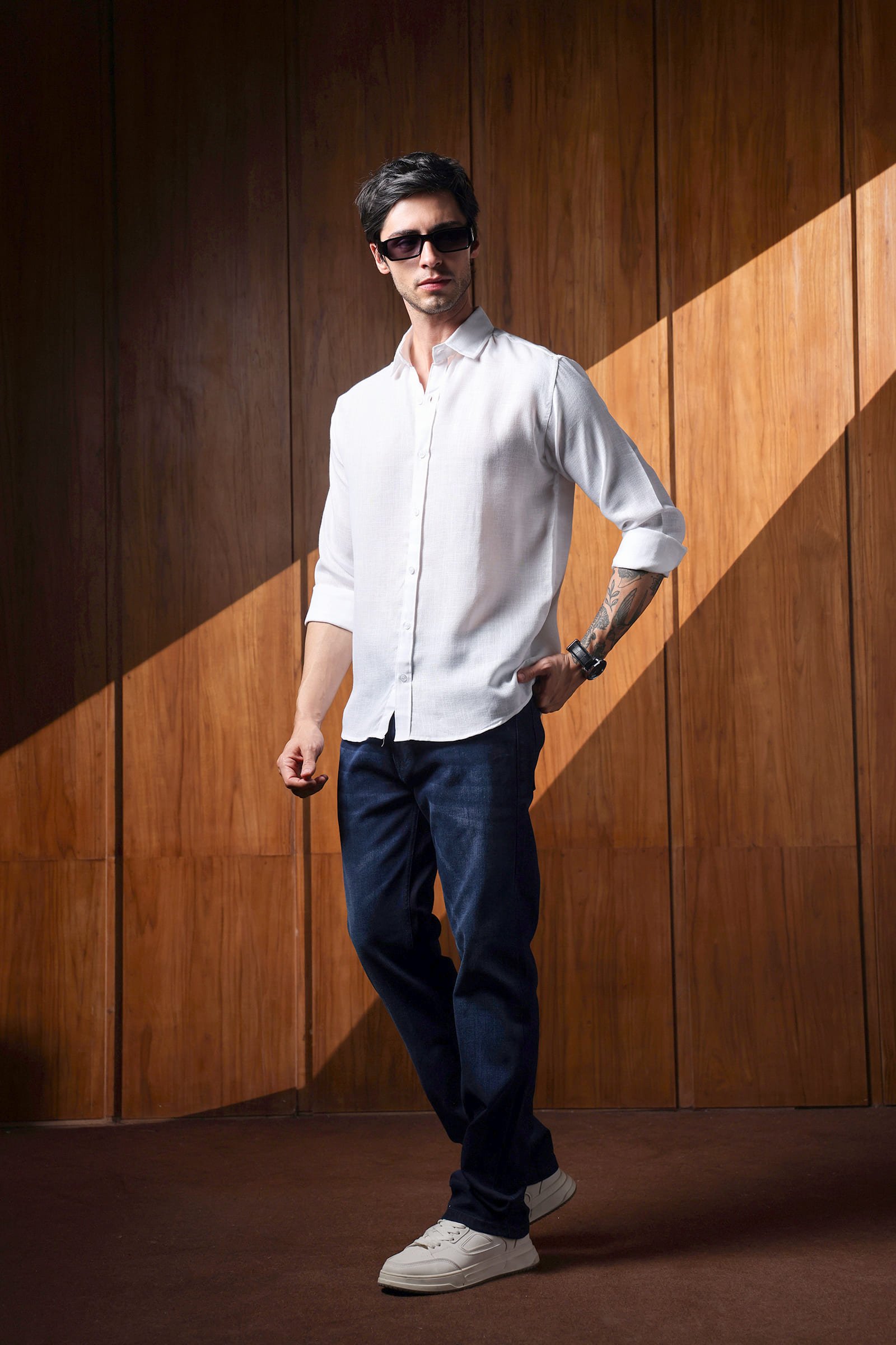 Premium White Textured Linen Blend Full Sleeve Casual Shirt for Mens - Image 6