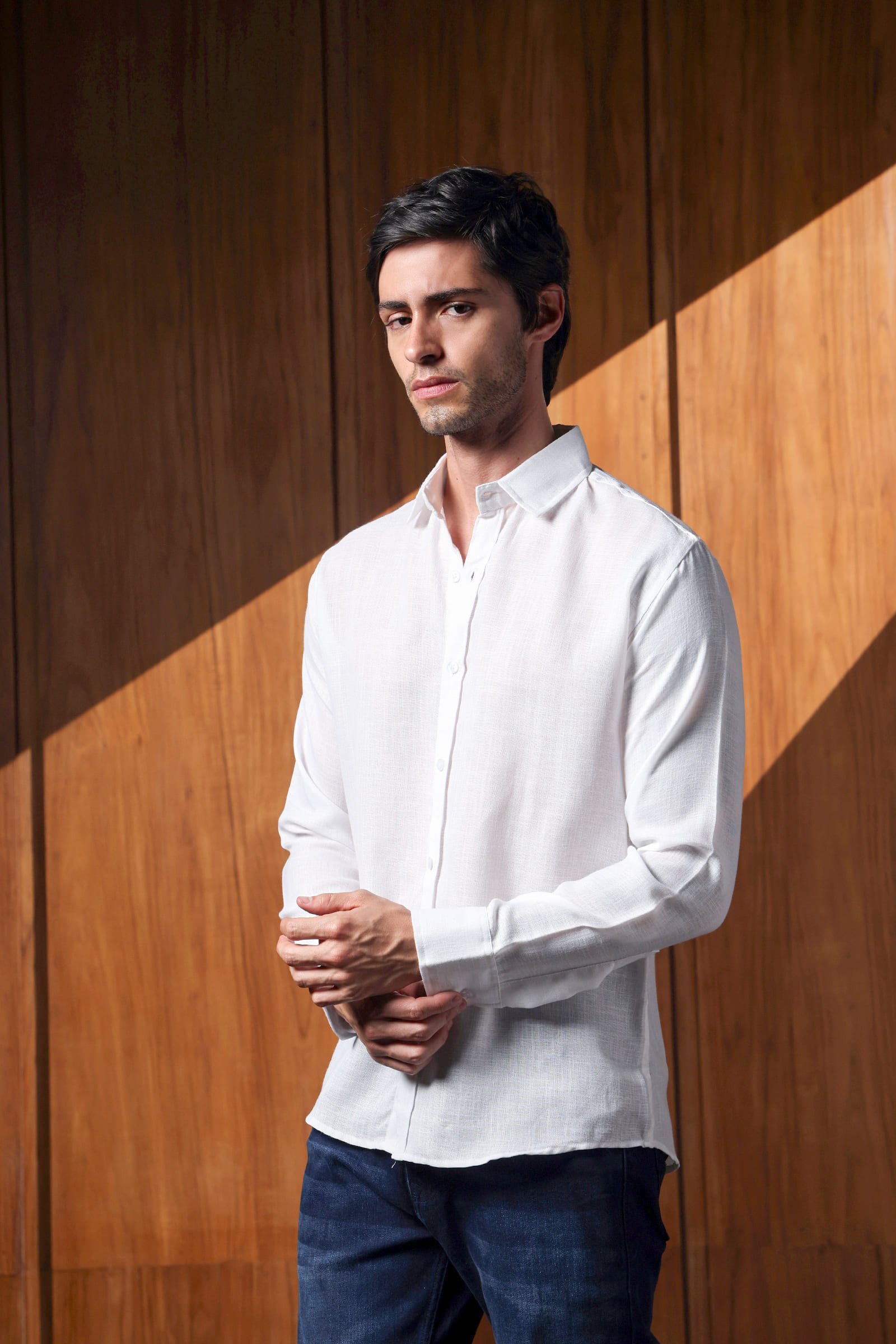 Premium White Textured Linen Blend Full Sleeve Casual Shirt for Mens - Image 7